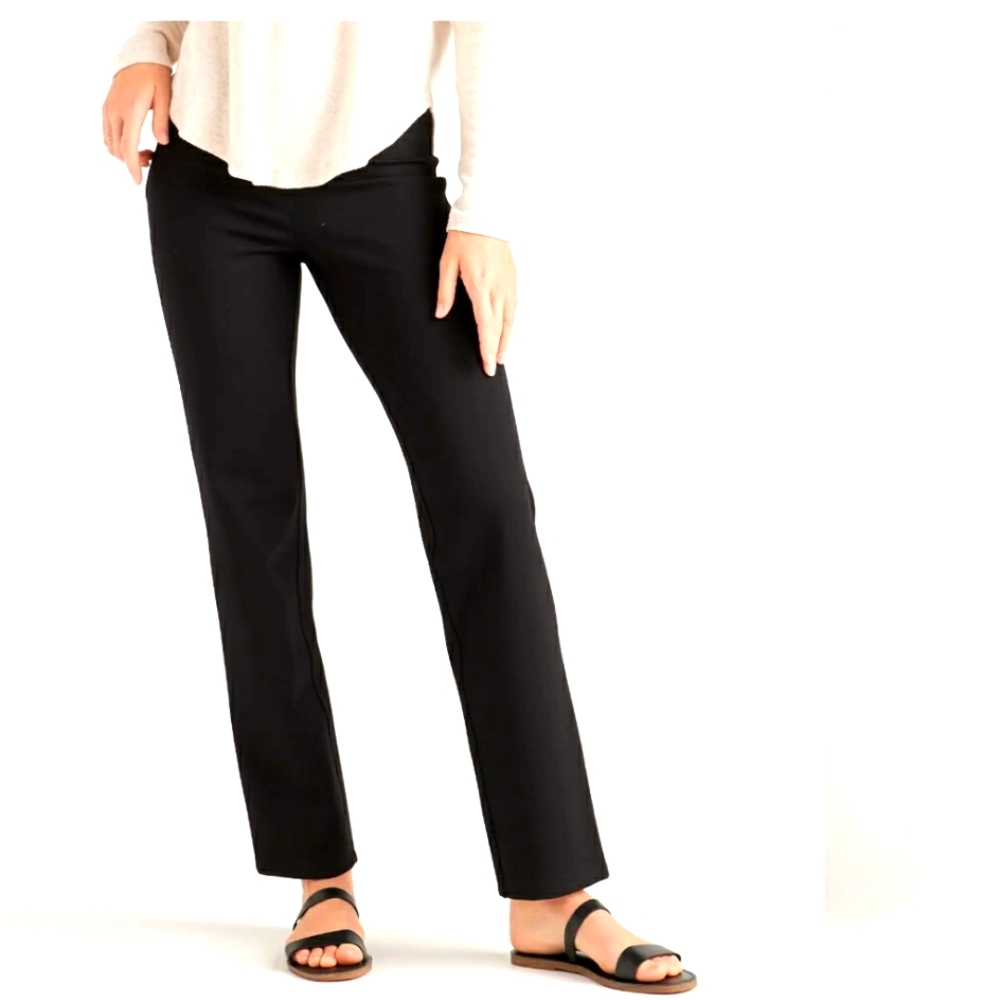 Quince Stretch Ponte Straight Leg Lady's Pant Color: Black